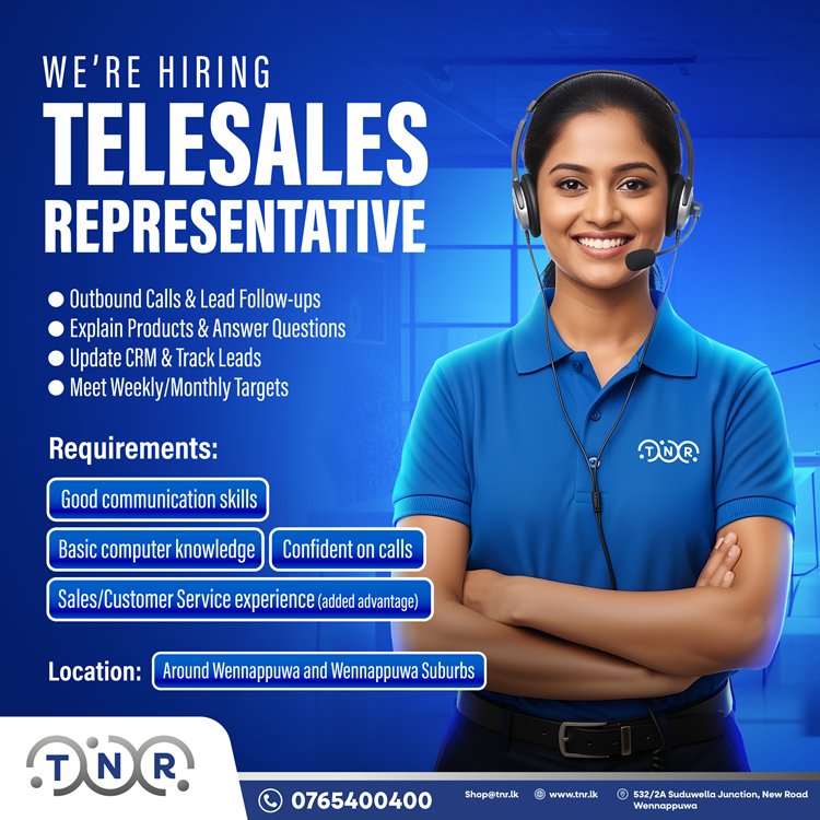 We offer: Salary + performance incentives, training, and career growth.
<br>
<h4>Join our team as a Telesales Representative!</h4>
<h5>Call 0765400400</h5>